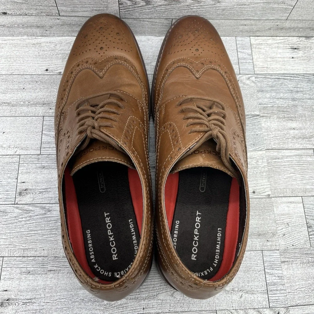 Rockport Style Purpose‎ Wingtip Brown Leather Oxford Dress Shoes Men Size 10M